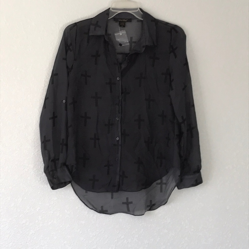 Lime blue sheer cross button up shirt